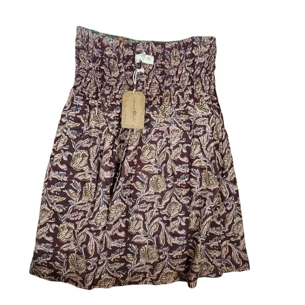 NEW Natural Life Convertible Reversible Skirt Crop Top XS Cotton Smocked Mini